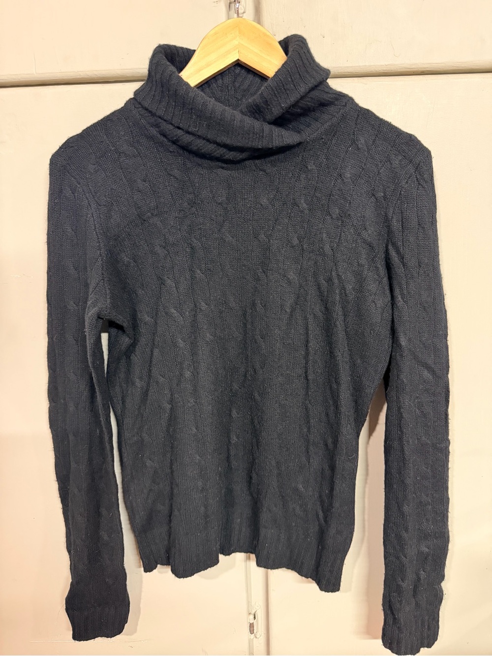 Ralph Lauren Black 100% Cashmere Cable Knit Turtleneck Sweater Women’s M